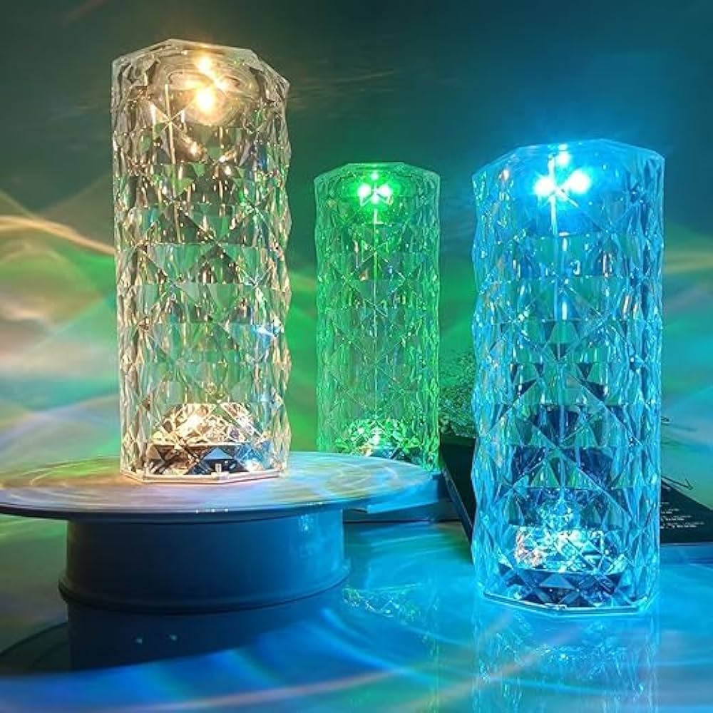 16-Color Diamond Rose Crystal Touch Lamp – USB Rechargeable Acrylic Table Lamp with Remote Control