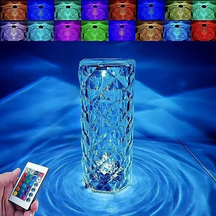 16-Color Diamond Rose Crystal Touch Lamp – USB Rechargeable Acrylic Table Lamp with Remote Control